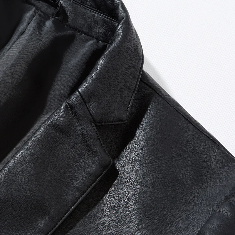 

Spring Blazer New Leather Jacket Men Casual Black PU Jacket Slim Fit Single Button Party Wedding Leather Jacket Male