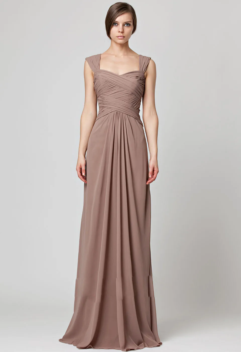 

Шифоновое платье-футляр с рукавами-крылышками и рюшами, с завышенной талией, длинное платье для подружек невесты 450036