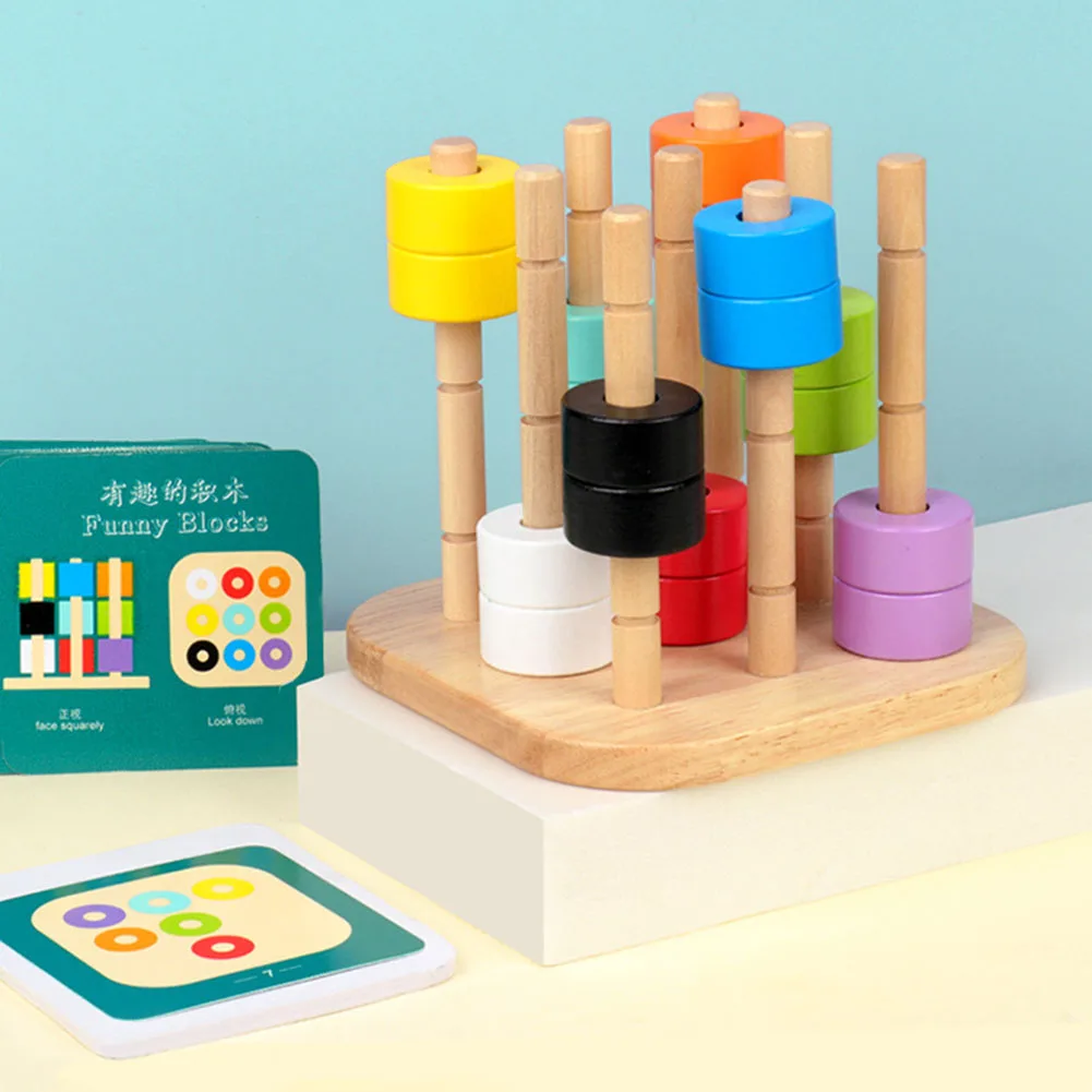 

Kids Montessori Toy Jigsaw Puzzle Baby Early Educational Toy Wooden Shapes Column Puzzle Stacking Building Blocks