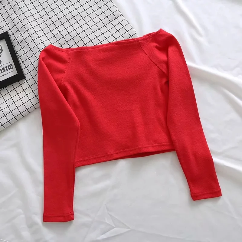 

Women Off The Shoulder Ribbed Fitted Long Sleeve Shirt