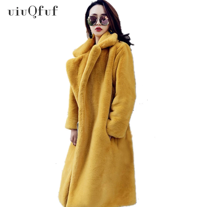Осенне зимнее пальто пушистое теплое женское с длинным рукавом Меховая куртка