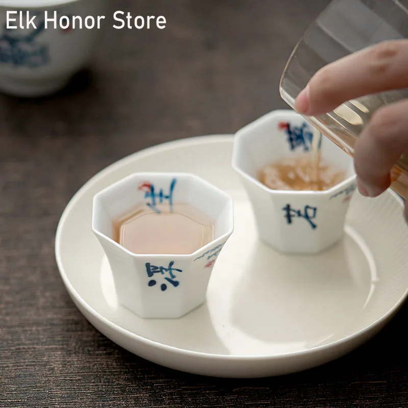 

Белая фарфоровая Конфета ручная роспись каллиграфия керамическая одинарная чашка Домашний набор кунг-фу пуэр 2 шт./компл. 35 мл