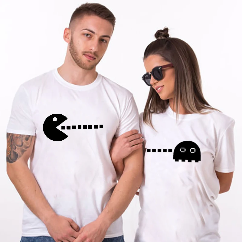 Футболка; парная одежда; футболка Pacman; футболка с надписью «Pacman»; Забавные футболки; подарок на День святого Валентина для свадьбы