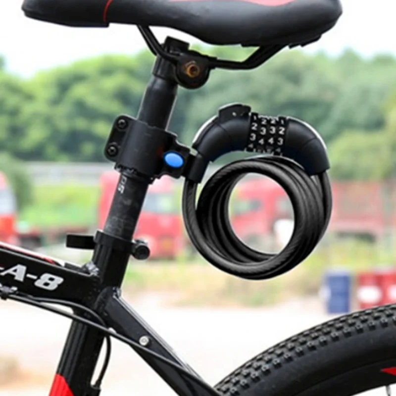 Bike Lock 4 Digit Code Combination Bicycle Security Steel Cable Spiral Cycling with Holder &amp LED Ligh | Спорт и развлечения