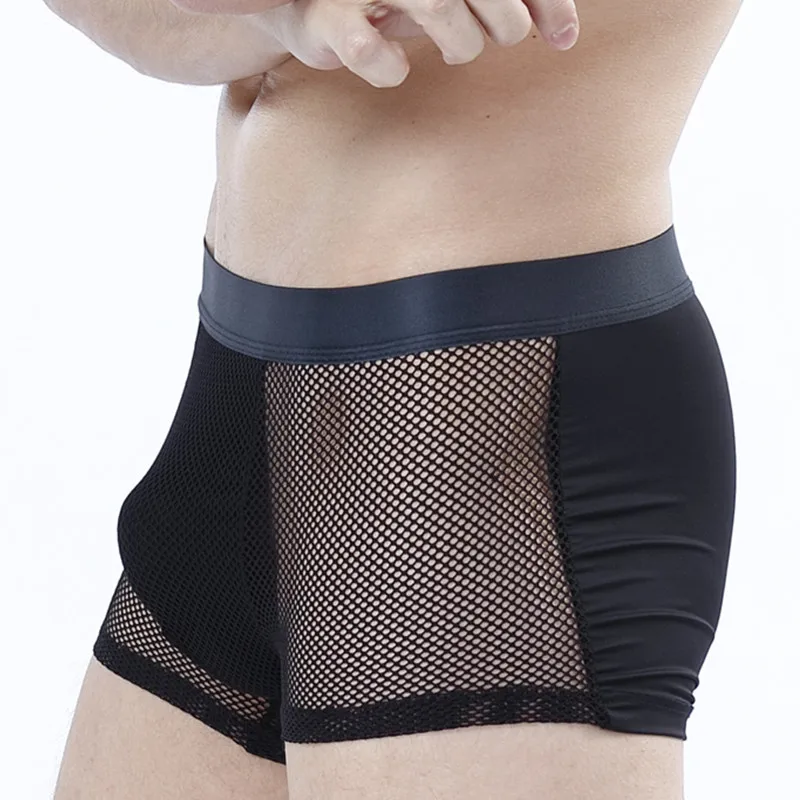 

Mens Boxer Underwear Men Sexy Ultra-thin Ice Silk Boxers Male Sexy Mesh Hollow Boxer Shorts Black Man Panties Calzoncillo Hombre