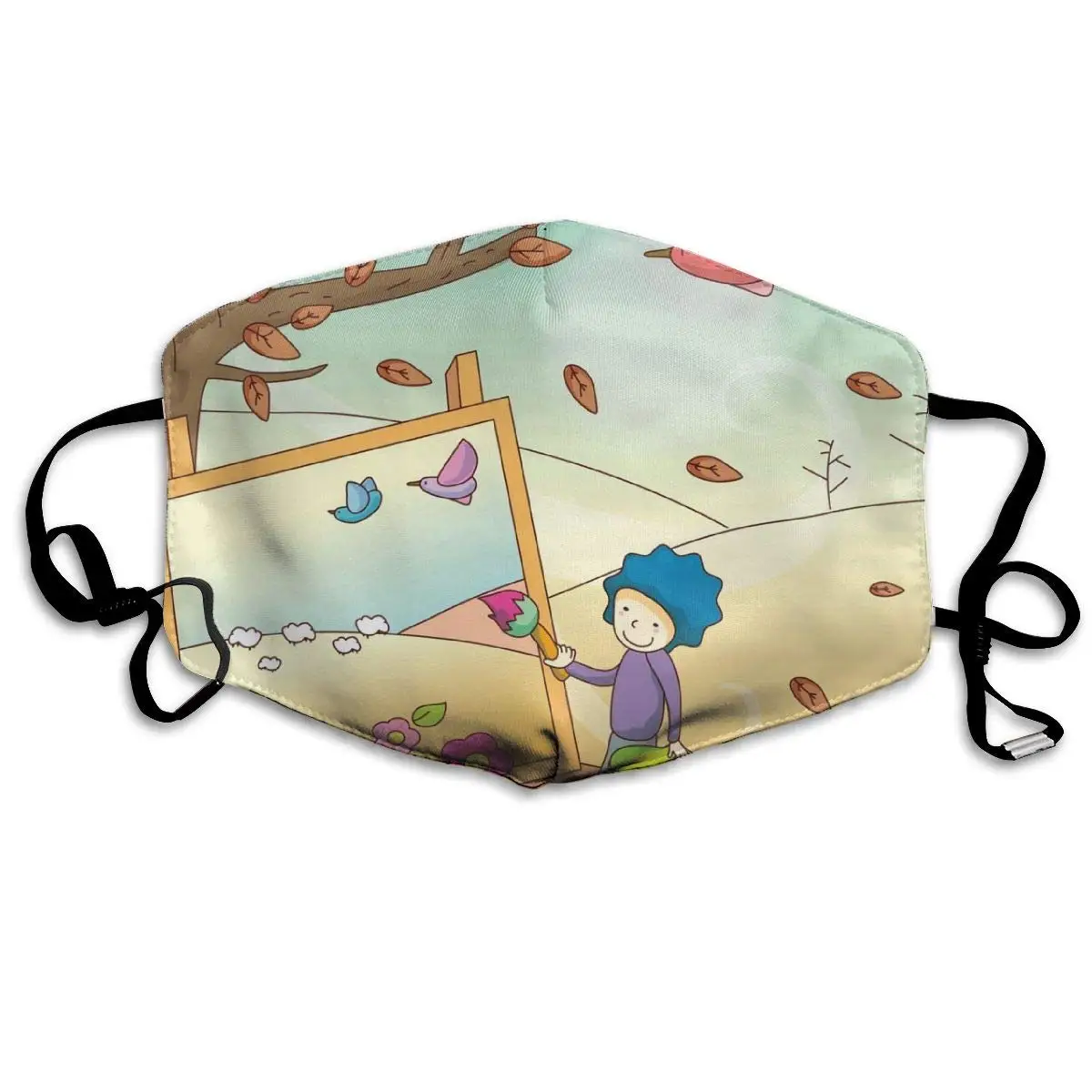 

Boy Painting Landscape On Canvas Dust Masks Reusable Cotton Breathable for Outdoor Cycling Face Earloop Masks Dust Pollen