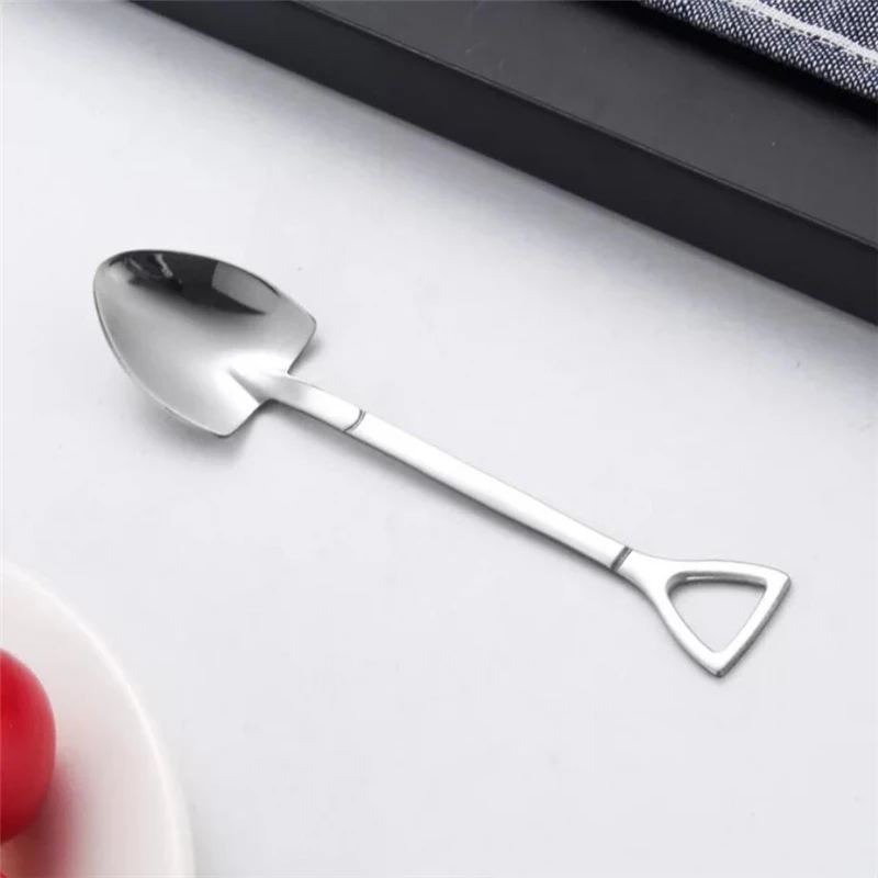 1PCS Stainless Steel Vintage Spoons Fork Mini Coffee Tea Spoon Shovel Shaped Dessert Forks Ice Cream Sugar Teaspoon - купить по