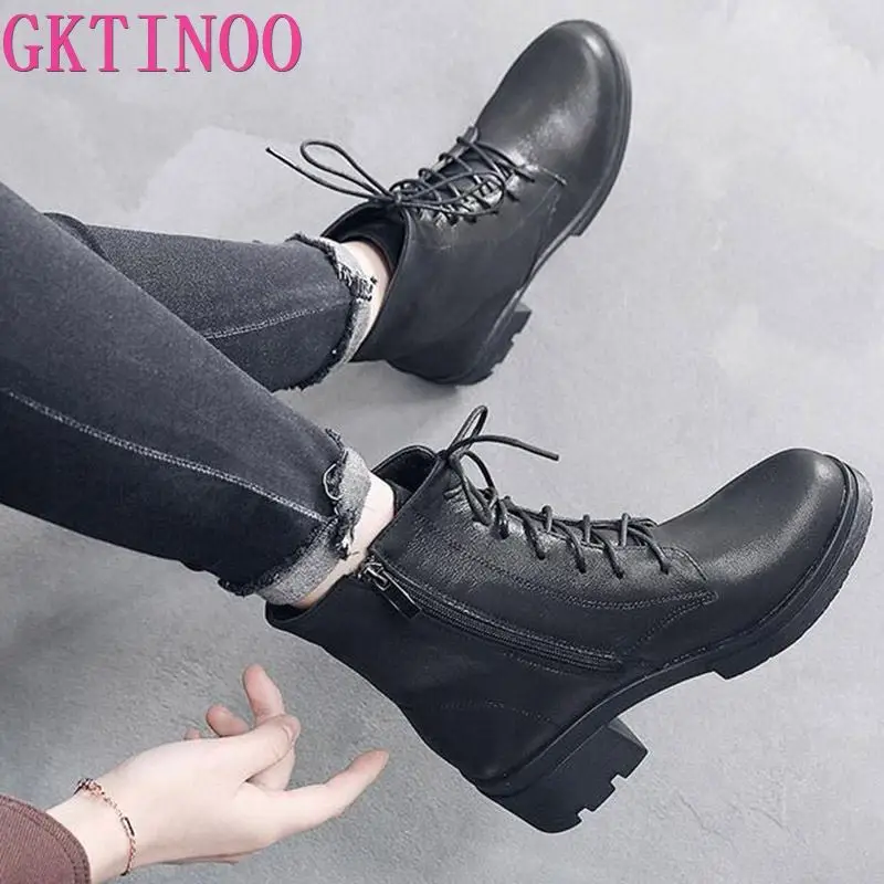 Женские ботинки из натуральной кожи GKTINOO теплые зимние на высоком каблуке