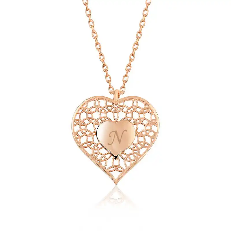 

Real Silver 925 Jewelry Sterling Silver Personalized Heart Inside Heart Lady Necklace