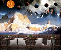 customized 3d wallpaper mural 3d golden creative 3d simple snow mountain peak planet background wall decorative painting