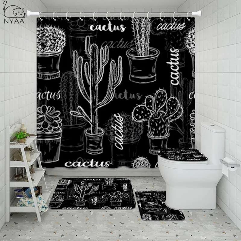Vixm зеленый тропический кактус ванная комната водонепроницаемый набор занавесок