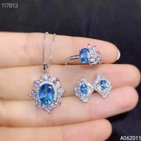 kjjeaxcmy fine jewelry natural blue topaz 925 sterling silver fashion girl new gemstone pendant earrings ring set support test