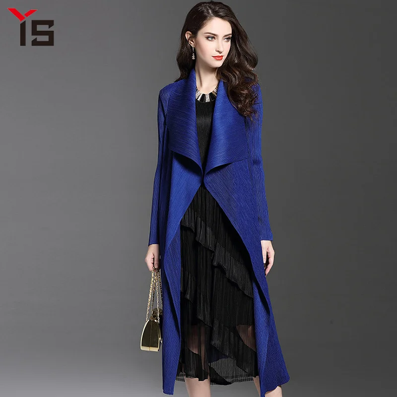 

2022 Spring Women's Fashion Pleated Long Windbreaker Turn Down Collar Open Cardigan Women's Shawl Plus Size Female Trench Coat