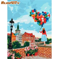 ruopoty frame painting by numbers paint love balloon landscape canvas picture hand painted oil painting home decoration