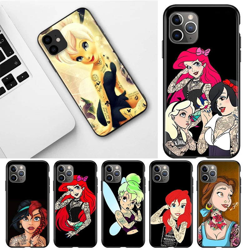

Disney Princess Tattoo Shockproof Cover For Apple iPhone 13 12 11 SE XS XR X 7 8 6 5 S mini Plus Pro MAX 2020 Black Phone Case
