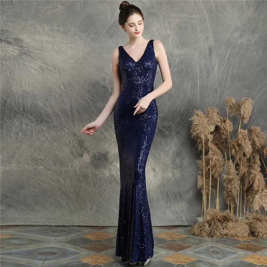 AE577 robe de soiree 2019 длинное вечернее платье с двойным v-образным вырезом для