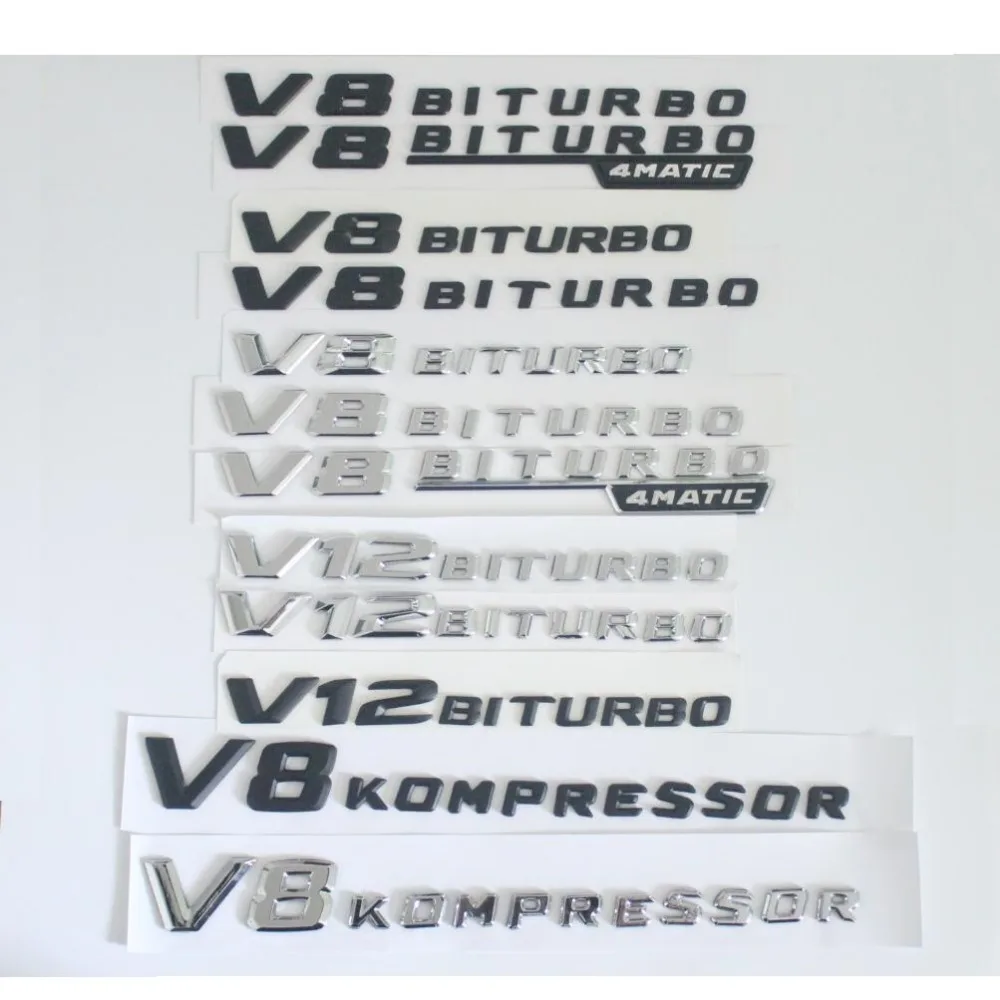 

Fender Sides Letters V8 V12 BITURBO 4MATIC KOMPRESSOR TURBO Badge Emblem Emblems Badges for Mercedes Benz AMG