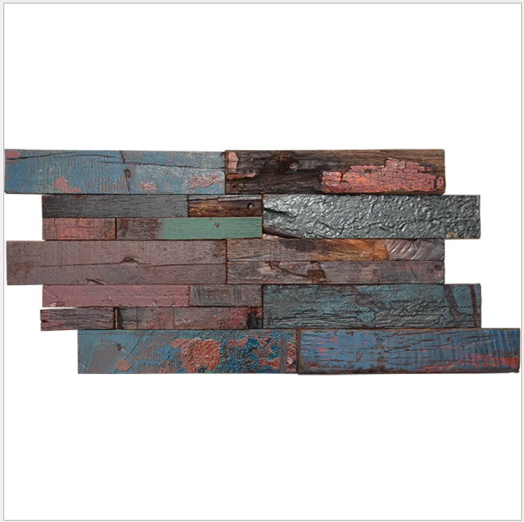 

6 PCS Painted Red Blue Green Ancient Boat Wood Mosaic Backsplash 3D Wooden Pattern Panel Wall Tile DQ073