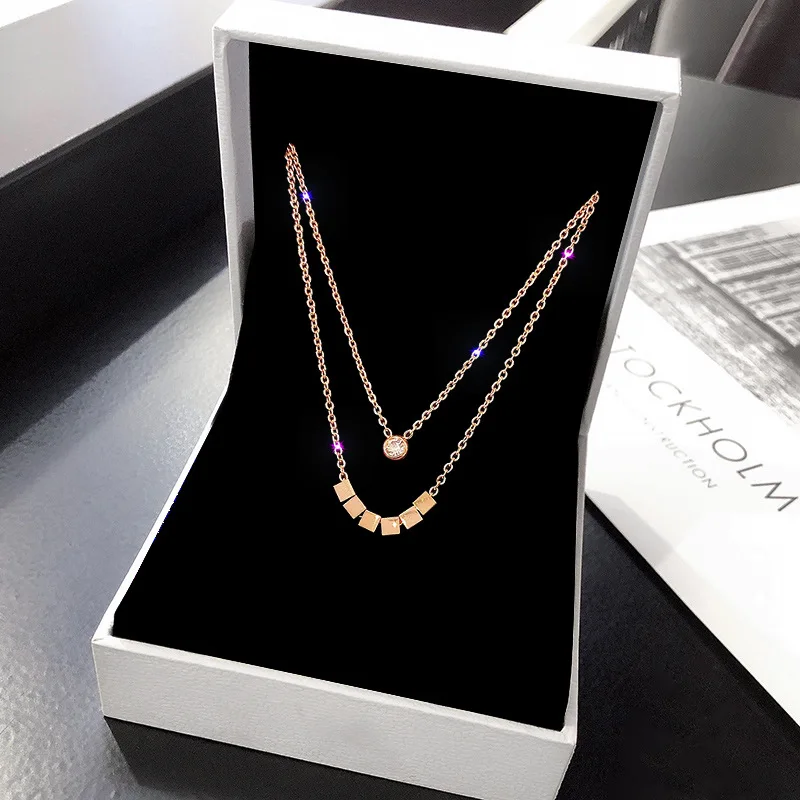 

SNCSDK 2020 trend Square Women's Necklace Clavicle Chain Titanium Steel Mori Student Simple Cold Wind Double-layer Accessories