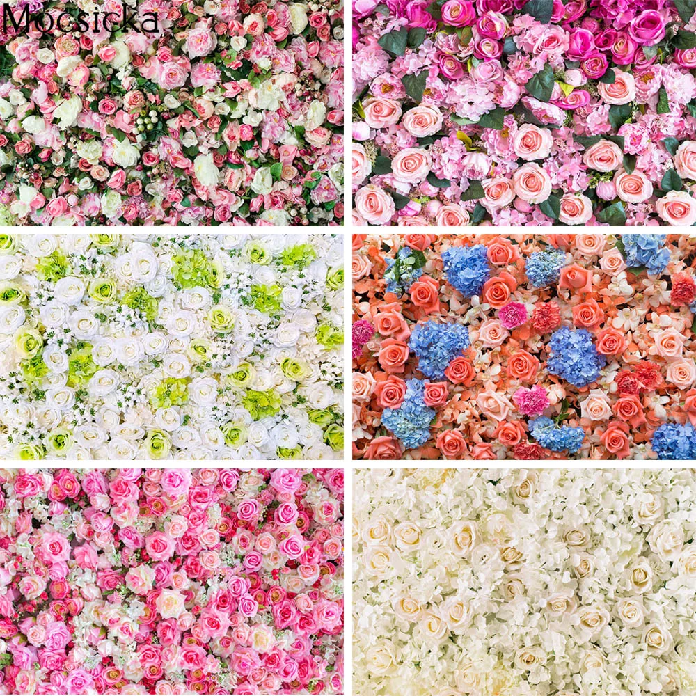 

Rose Flower Wall Wedding Photocall Photography Backdrop Pink Floral Baby Shower Birthday Party Photo Background Photophone Props