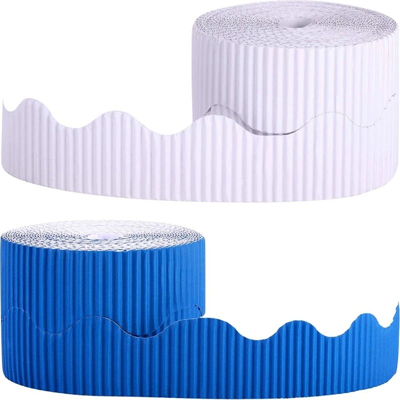 

2 Rolls Bulletin Board Borders Scalloped Border Decoration Background Paper for Decorative Borders (White and Blue)