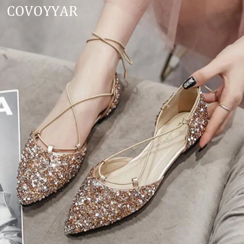 

COVOYYAR Flat Women's Sandals Ankle Strap Bling Shoes Women Summer 2021 Fashion Party Elegant Casual Shoes Wedding WFS4082