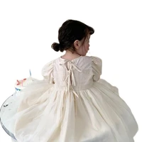 spring baby girls long puff sleeve cotton dress korean fashion toddler kids pure color princess birthday party lace dresses girl