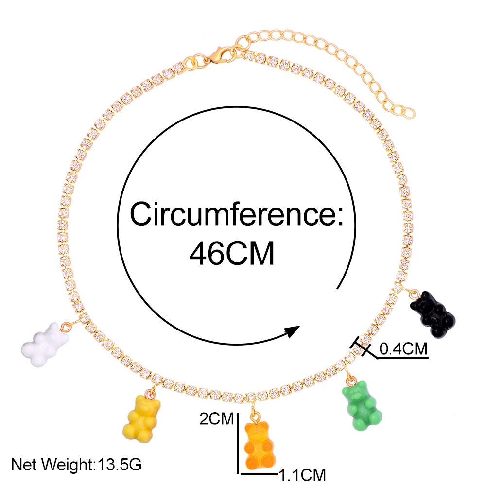 New Rainbow Color Resin Jelly Gummy Bear Charm Necklaces For Women Shine Crystal Tennis Choker Necklace Christmas Gifts Jewelry |