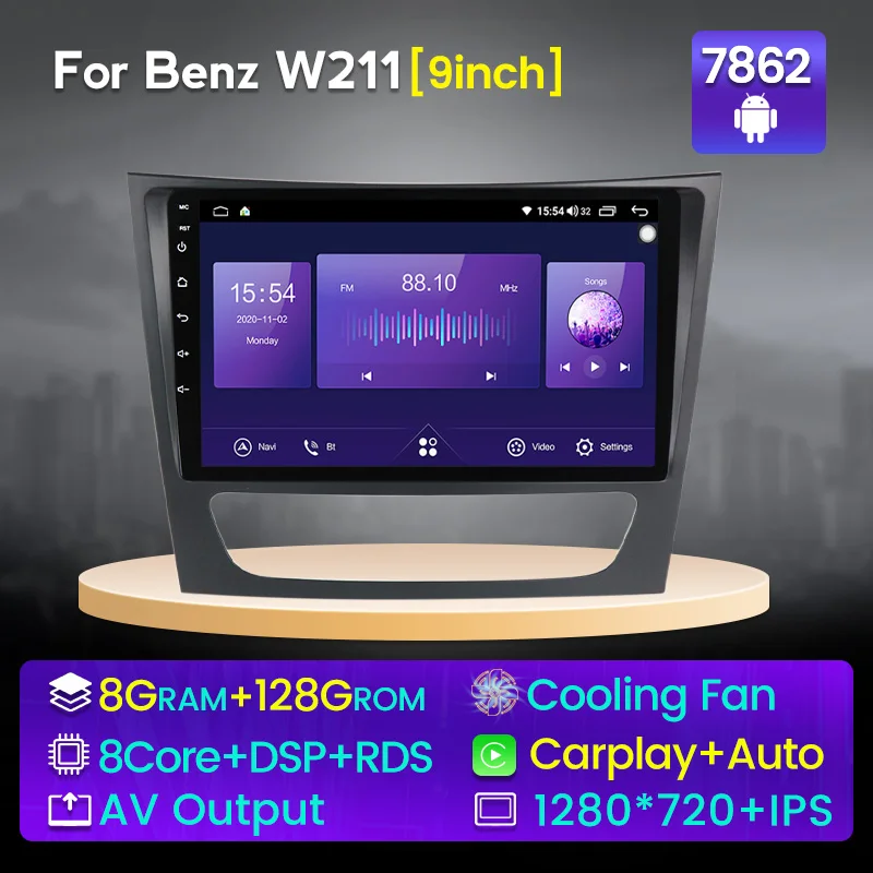 

9'' NaviFly Android 11 8+128G Car Multimedia Navigation Player For Benz E Class W169 W211 E200 E220 E300 Cooling Fan Carplay DSP