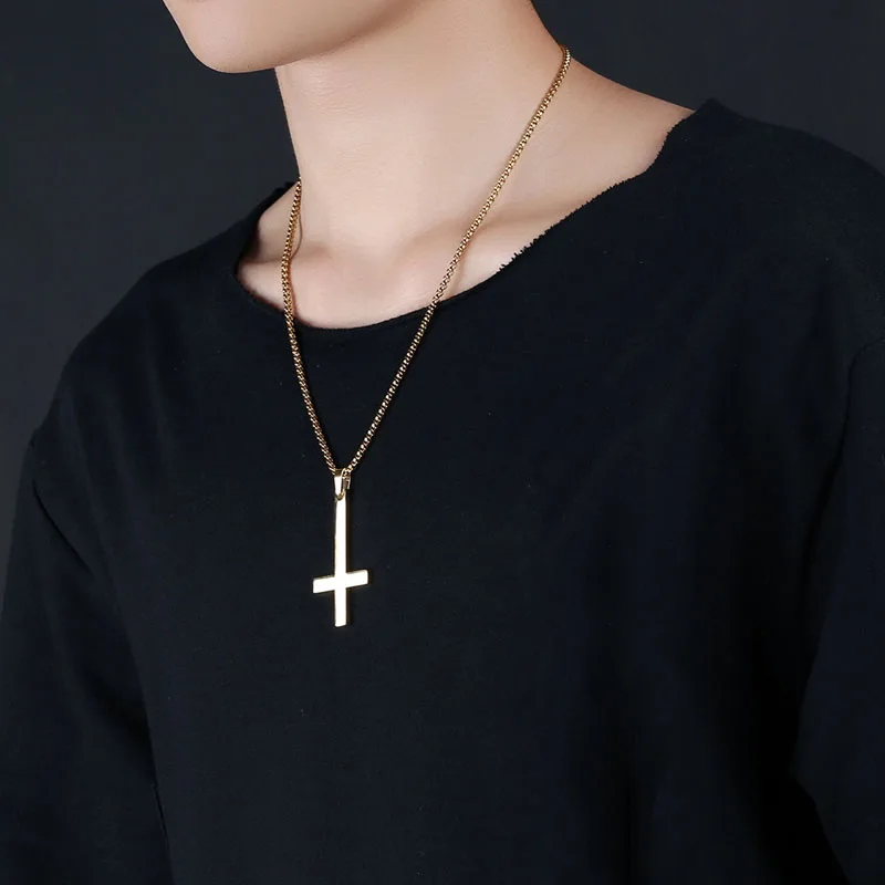 

Men Inverted Cross Pendant Necklace Stainless Steel Chain Link Necklaces Jewelry SWD889