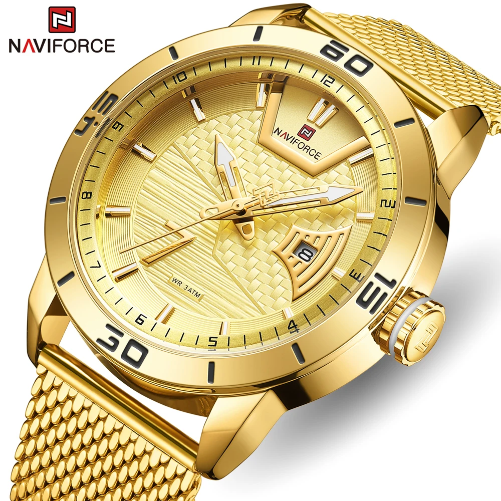 

NAVIFORCE Мужские часы Top Brand Luxury, Модные золотые деловые часы, Мужские водонепроницаемые наручные часы из нержавеющей стали, Relogio Masculino