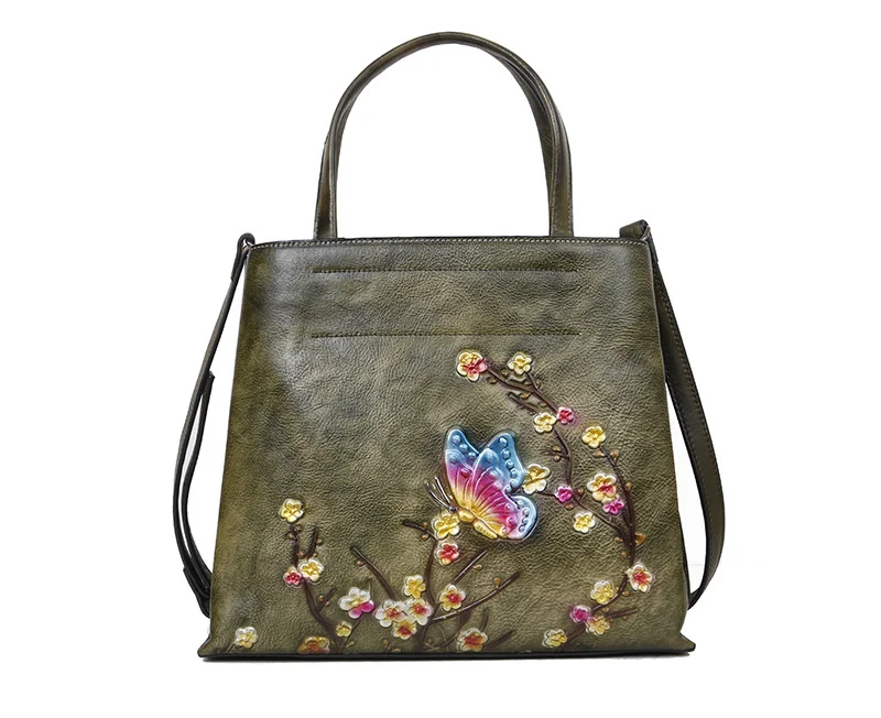

2021 new one shoulder Crossbody cow leather embossed women's bag large capacity artificial painting cow leather women's bag