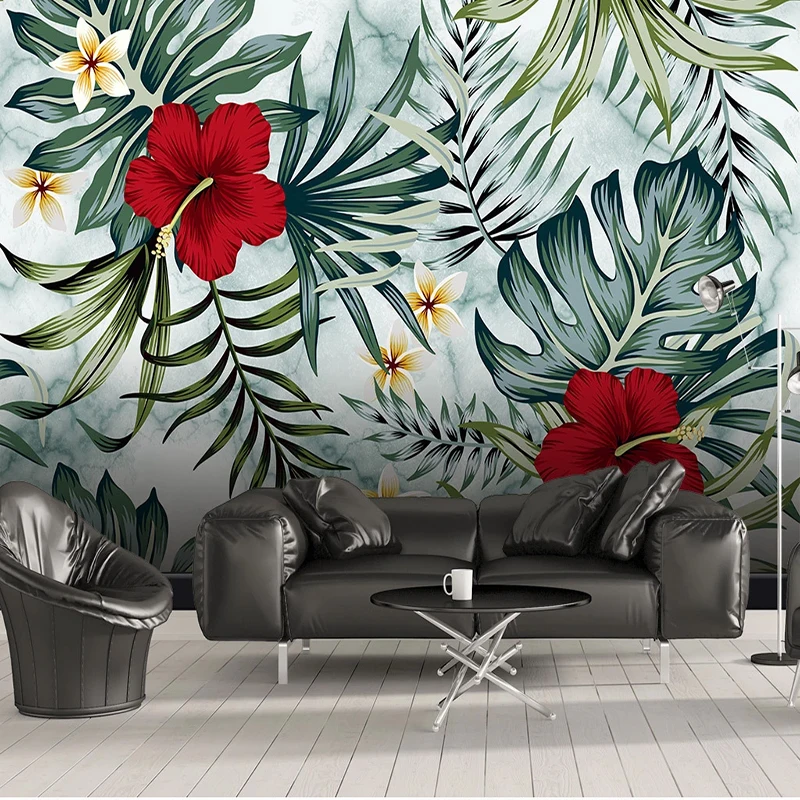 Настенные 3D фрески на заказ европейские красные цветы тропические листья обои