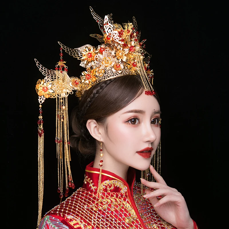 Новые роскошные китайские золотые серьги NiuShuya в виде короны старинная свадебная