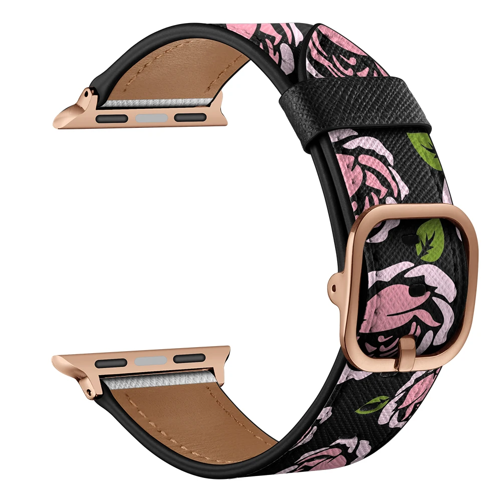 Leather Band for Apple Watch Series 6 5 4 3 2 1 SE Leopard Grain Buckle Watch Band for IWatch 38 40 42 44MM Strap Accessories
