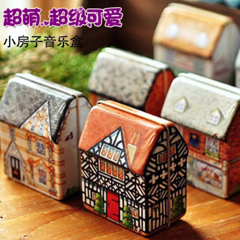 

Lovely metal house Clockwork Rotation Musical Boxes Wooden Music Box Wood Crafts Retro Gift