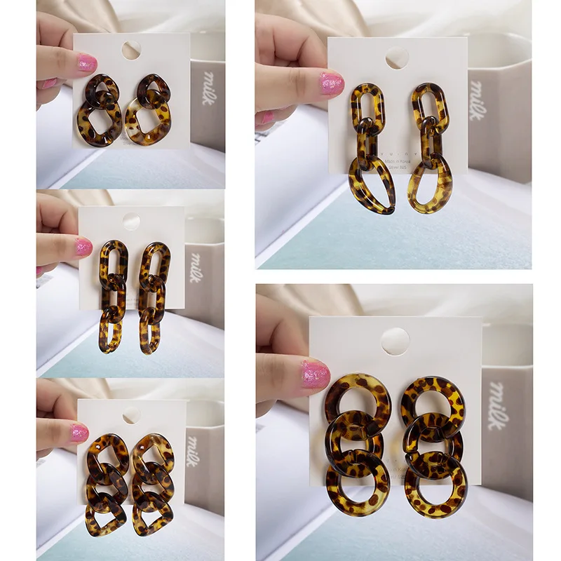 

Charmsmic New Acrylic O Shape Long Dangle Earrings Leopard Print Chain Drop Earrings For Women Exaggerated Ear Jewelry Gifts