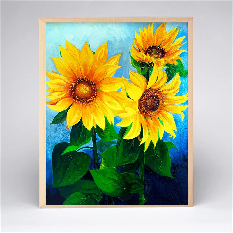 Алмазная 5D картина сделай сам с деревянной фоторамкой вышивка подсолнухом