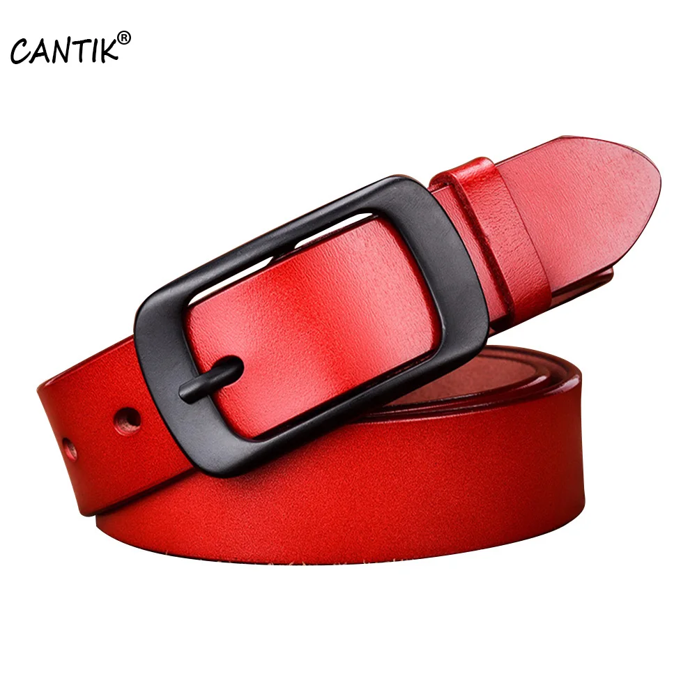 

CANTIK Ladies Black Zinc Alloy Pin Buckles Metal Accessories Women Good Level Quality Cowskin Leather Belts 2.8cm Width FCA068