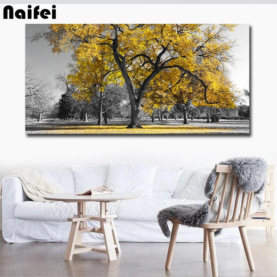 Алмазная вышивка большой Размеры желтый дерево картина полный круглая