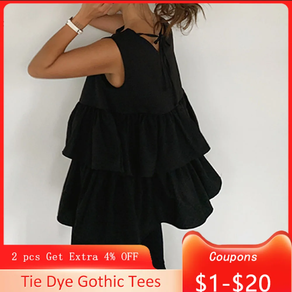 Блузка женская без рукавов с круглым вырезом и оборками | Женская одежда