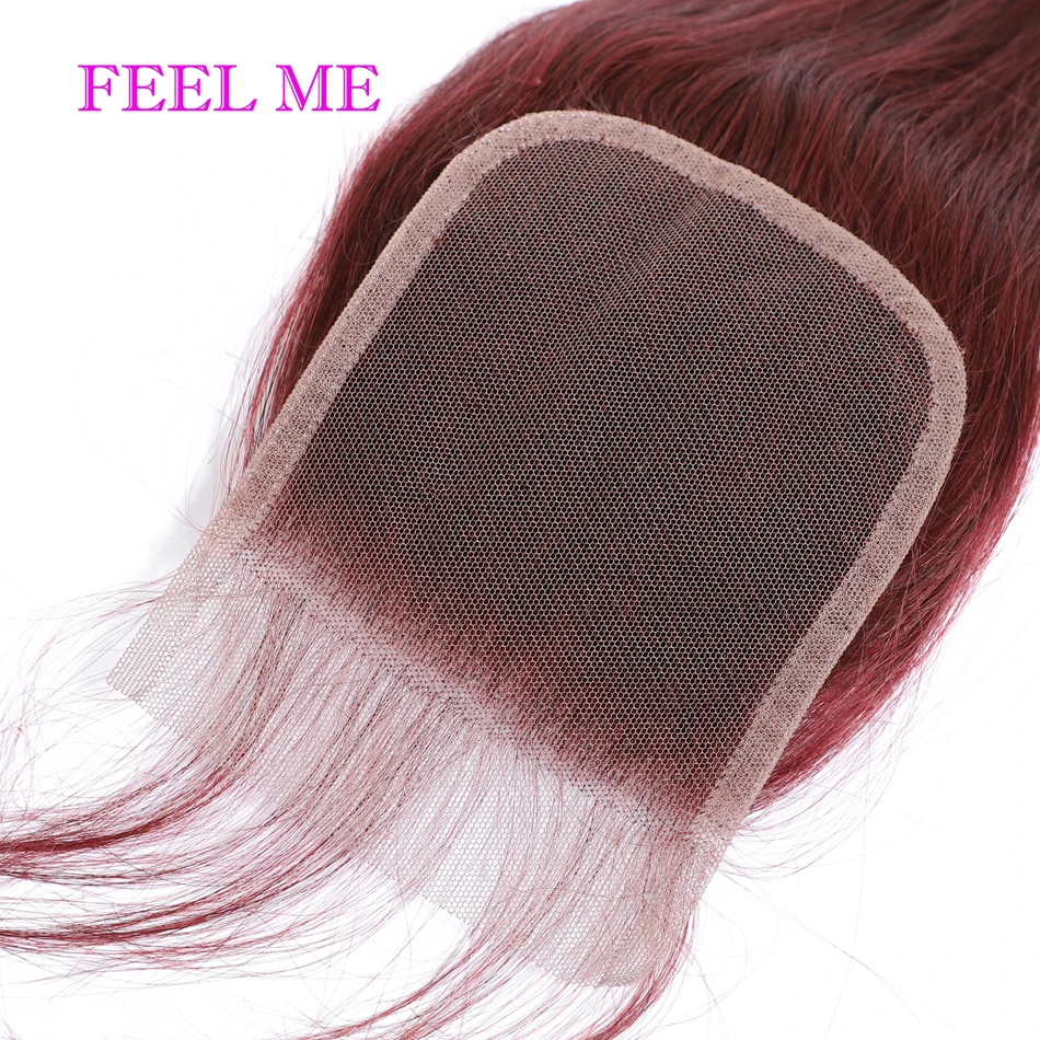 FEEL ME предварительно окрашенные перуанские прямые волосы пучки с закрытием # 99j не