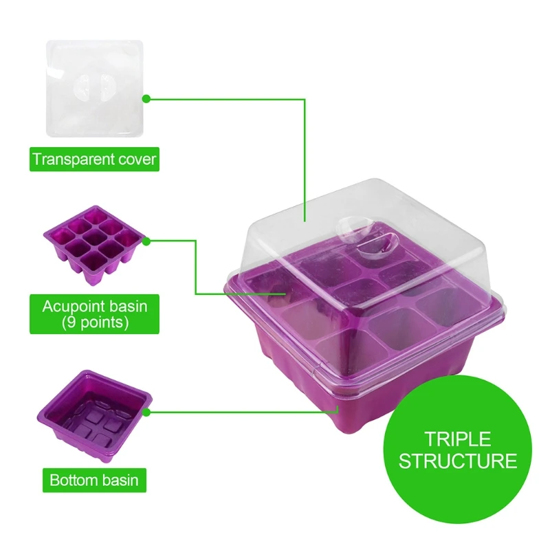 

2pcs 9 Hole Seedling Starter Tray Greenhouse Plant Grow Nursery Germination Box 57BB