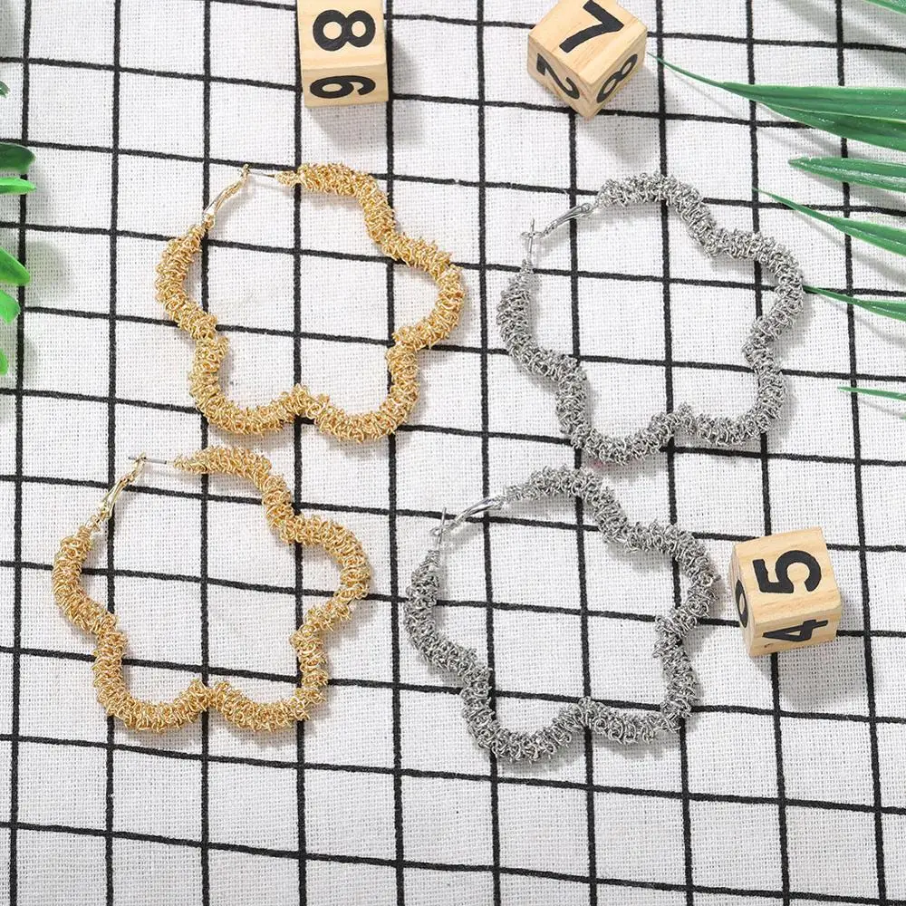 Dvacaman из полотого металла золота Цвет серьги-кольца цветок женские модные