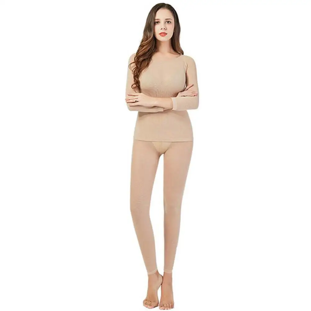 

Super Thin High Elastic Thermal Underwear Women Crew Neck Long Sleeves Top Pants