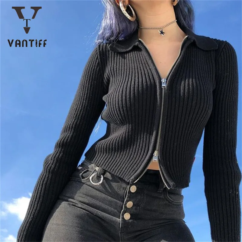 

Bodycon Crop Tops Gothic Harajuku Zipper Long Sleeve Slim Fashion Girl Top Streetwear Punk Sexy Gothic Cropped Women Clothes