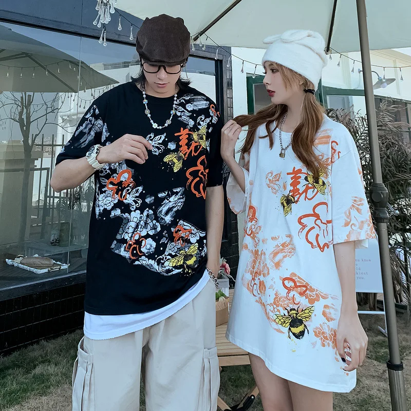 

2021 T-shirt Hip Hop Graffiti Printing Chinese Style Tshirts Streetwear Mens Harajuku Casual Cotton Tops Tees Shirts WY650