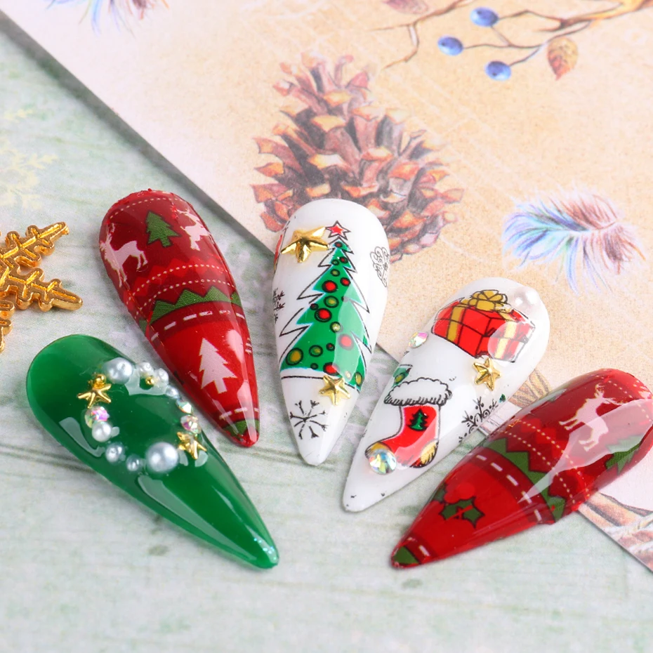 10 шт./компл. Рождественская переводная Фольга для дизайна ногтей Наклейка зимние