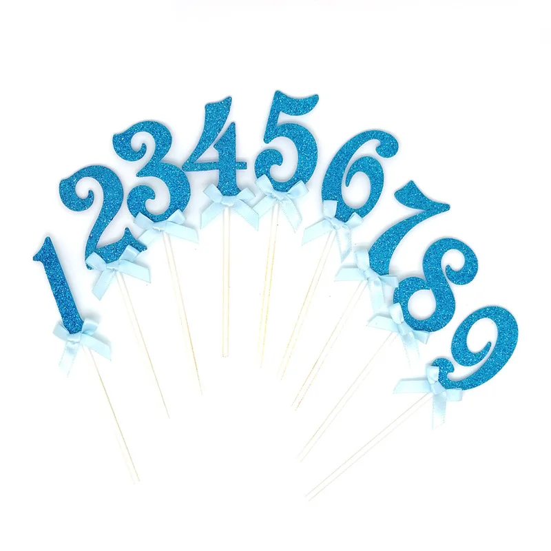 Фигурки для кексов с цифрой 4 года розовые синие корона звезда сердце маленьких