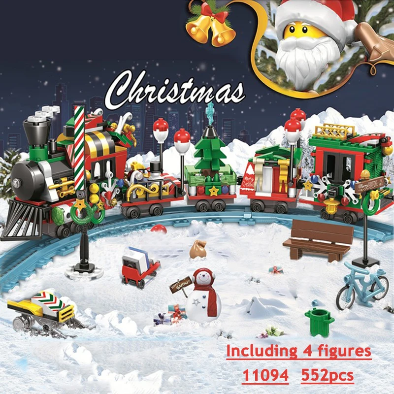 Конструктор городской поезд Рождественский зимний деревенский дом подарочный